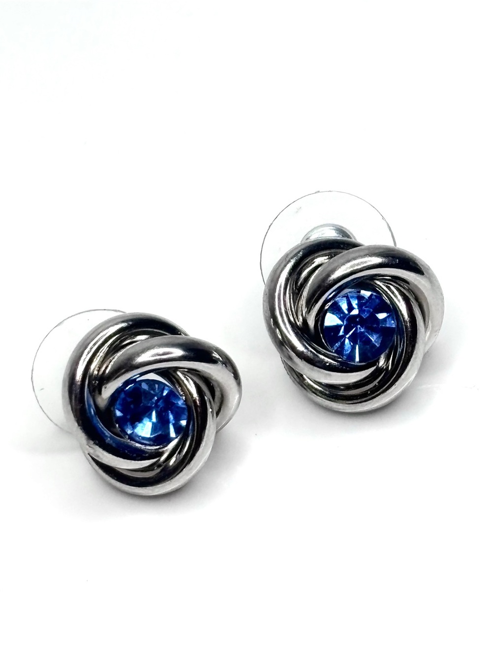 Tahari Silver Tone Infinity Braid Blue Crystal Earrings